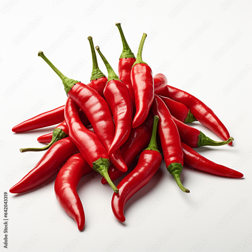 Chili peppers on white background, ai technology