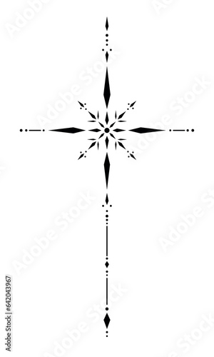 Blackwork tattoo sketch with star. Sacred geometry tattoo design, mystic symbol. New school dotwork, line art minimalist style tattoo. Boho design. Print, posters, t-shirts and textiles.