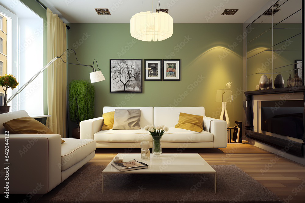Fototapeta premium Cozy interior of living room in modern house.
