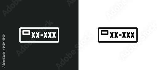 car numberplate icon isolated in white and black colors. car numberplate outline vector icon from car parts collection for web, mobile apps and ui.