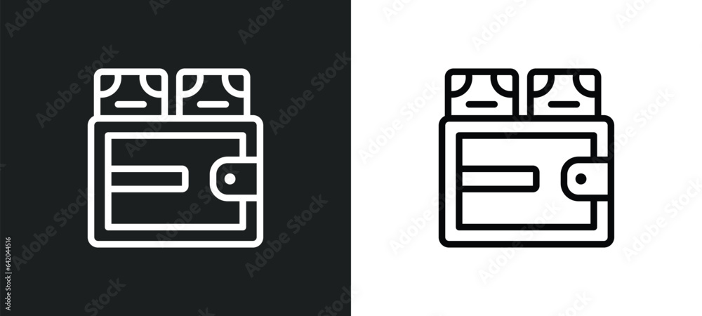 wallet filled money tool icon isolated in white and black colors. wallet filled money tool outline vector icon from commerce collection for web, mobile apps and ui. wallet filled money tool icon isolated in white and black colors. wallet filled money tool outline vector icon from commerce collection for web, mobile apps and ui.