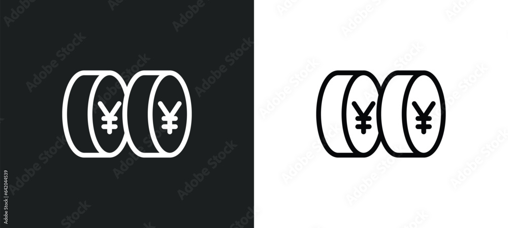 yens coins stack icon isolated in white and black colors. yens coins stack outline vector icon from commerce collection for web, mobile apps and ui. yens coins stack icon isolated in white and black colors. yens coins stack outline vector icon from commerce collection for web, mobile apps and ui.