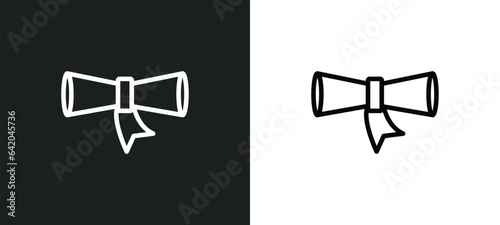 rolled diploma icon isolated in white and black colors. rolled diploma outline vector icon from education collection for web, mobile apps and ui.