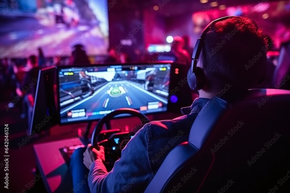 professional player playing online simulates the sport of car racing.