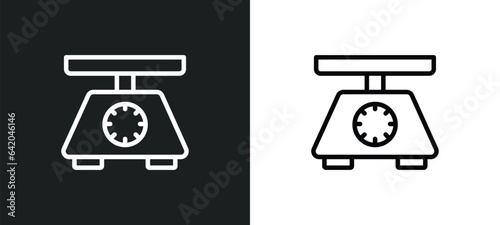 groceries store scale icon isolated in white and black colors. groceries store scale outline vector icon from measurement collection for web, mobile apps and ui.