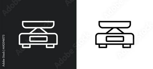 shop scale icon isolated in white and black colors. shop scale outline vector icon from measurement collection for web, mobile apps and ui.