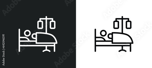 illness on bed icon isolated in white and black colors. illness on bed outline vector icon from medical collection for web, mobile apps and ui.