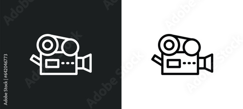 cinema reel video camera icon isolated in white and black colors. cinema reel video camera outline vector icon from multimedia collection for web, mobile apps and ui.