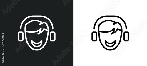 listening smile icon isolated in white and black colors. listening smile outline vector icon from music collection for web, mobile apps and ui.