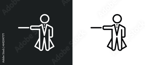 orchestra director with stick icon isolated in white and black colors. orchestra director with stick outline vector icon from music collection for web, mobile apps and ui.