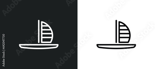 windsurf board icon isolated in white and black colors. windsurf board outline vector icon from nautical collection for web, mobile apps and ui.