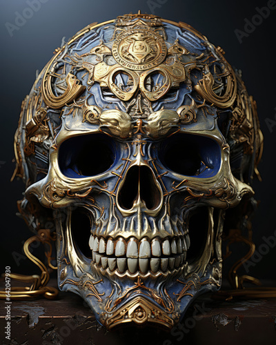 Skull inlaid with gold patterns for halloween