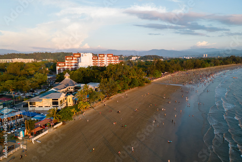 Aerial View at Tanjung Aru Beach in Kota Kinabalu, Sabah, Malaysia photo