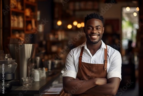 african waiter holding a cup of coffee