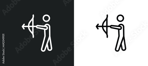 people playing archery icon isolated in white and black colors. people playing archery outline vector icon from recreational games collection for web, mobile apps and ui.