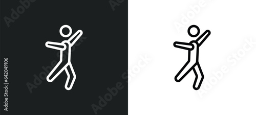 people dancing icon isolated in white and black colors. people dancing outline vector icon from recreational games collection for web, mobile apps and ui.