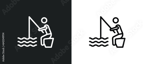 people fishing icon isolated in white and black colors. people fishing outline vector icon from recreational games collection for web, mobile apps and ui.