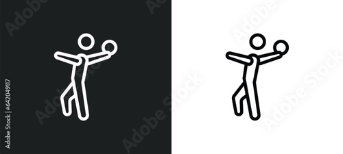 people playing handball icon isolated in white and black colors. people playing handball outline vector icon from recreational games collection for web, mobile apps and ui.