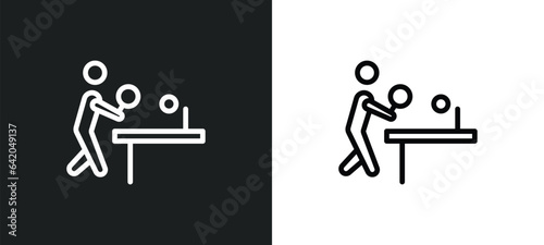 people playing table tennis icon isolated in white and black colors. people playing table tennis outline vector icon from recreational games collection for web, mobile apps and ui.