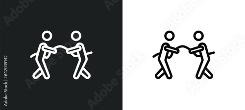 people playing tug of war icon isolated in white and black colors. people playing tug of war outline vector icon from recreational games collection for web, mobile apps and ui.