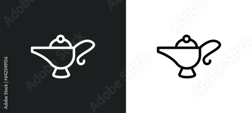 genie lamp icon isolated in white and black colors. genie lamp outline vector icon from religion collection for web, mobile apps and ui.