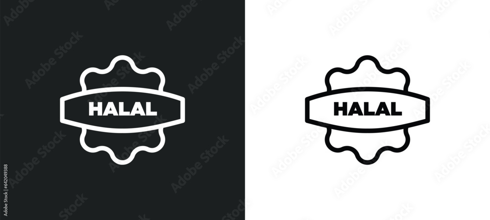 halal icon isolated in white and black colors. halal outline vector icon from religion collection for web, mobile apps and ui.