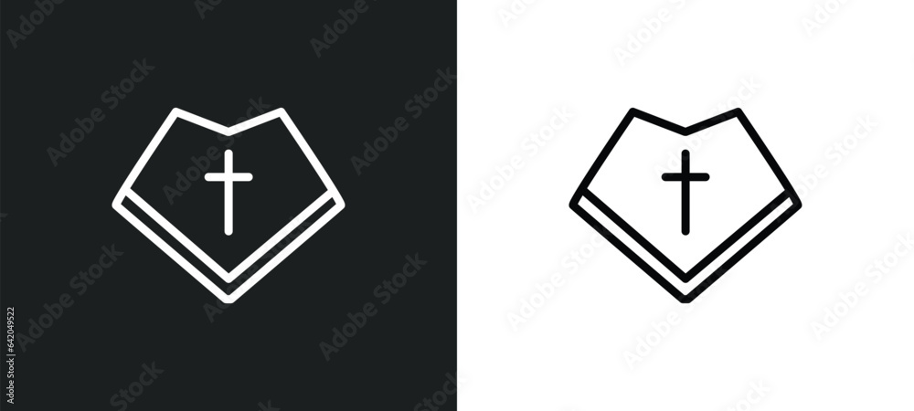 mantle icon isolated in white and black colors. mantle outline vector icon from religion collection for web, mobile apps and ui. mantle icon isolated in white and black colors. mantle outline vector icon from religion collection for web, mobile apps and ui.