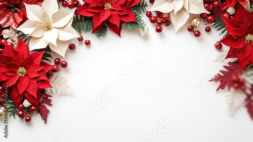 Christmas decoration Frame of flowers of red poinsettia