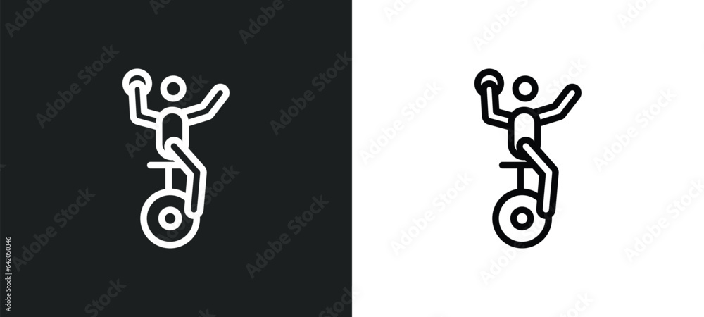 unicycling handball icon isolated in white and black colors. unicycling handball outline vector icon from sport collection for web, mobile apps and ui. unicycling handball icon isolated in white and black colors. unicycling handball outline vector icon from sport collection for web, mobile apps and ui.