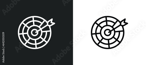 dart board icon isolated in white and black colors. dart board outline vector icon from sport collection for web, mobile apps and ui.