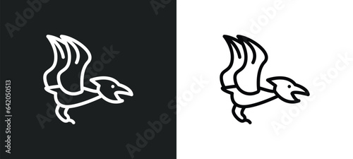 pterodactyl icon isolated in white and black colors. pterodactyl outline vector icon from stone age collection for web, mobile apps and ui.