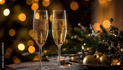 Flutes of champagne in holiday setting A professional photog