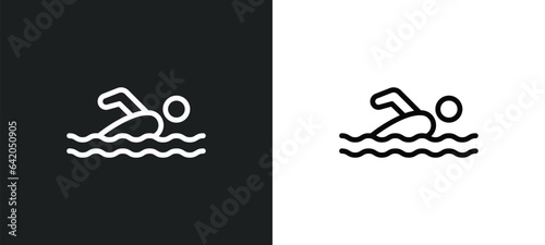 swimming person icon isolated in white and black colors. swimming person outline vector icon from summer collection for web, mobile apps and ui.