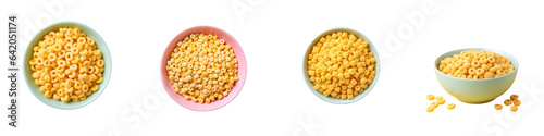 Tasty yellow cereal on transparent background