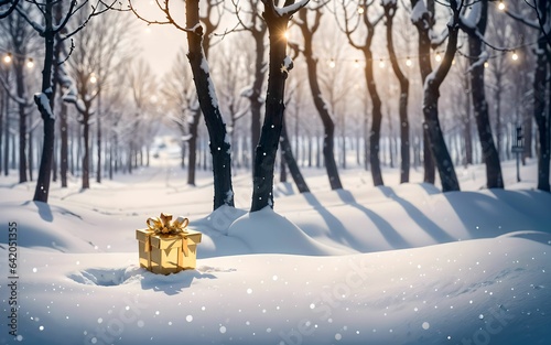 Golden Gifts in a Snowy Christmas Wonderland ai generated © slumart