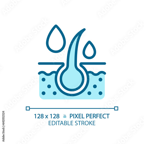 2D pixel perfect editable hair follicle treatment blue icon, isolated vector, haircare thin line simple monochromatic illustration.