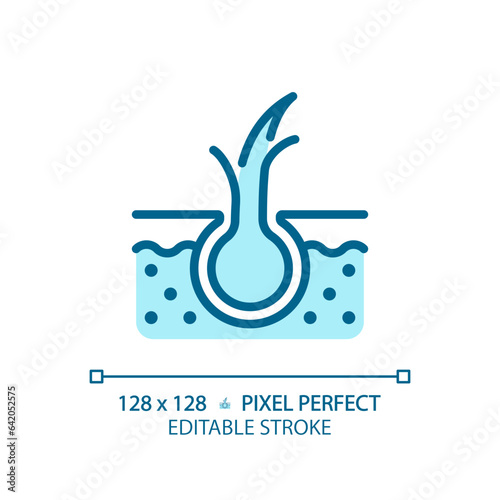 2D pixel perfect editable hair split ends blue icon, isolated vector, haircare thin line simple monochromatic illustration.