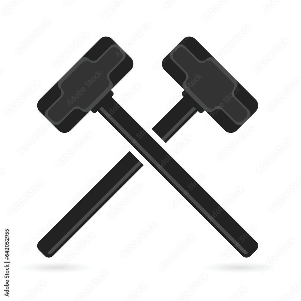Two crossed big hammers vector illustration on a white background Two crossed big hammers vector illustration on a white background