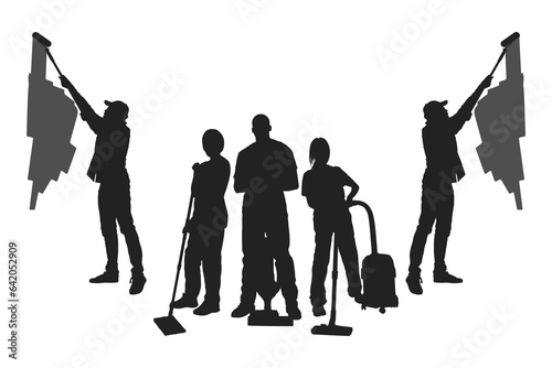 Cleaner and painting worker silhouette vector on a white background