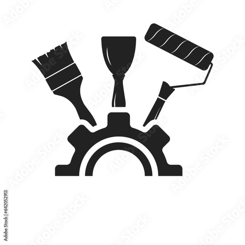 Roller paint brush vector with setting icon or wall painting tools for home renovation