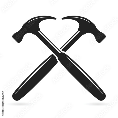 Two crossed vintage hammers vector illustration on a white background