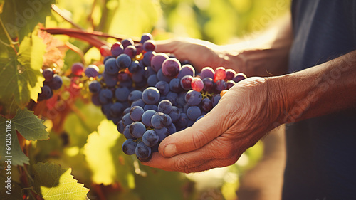 man with grapes in his hands, harvesting, harvest concept