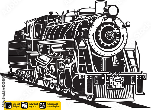  Antique train steam locomotive railway train vintage vinyl ready created for vinyl cutting or cnc plasma. Wall sticker. Black and white silhouette