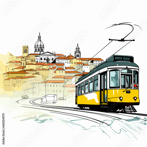 Portugal Illustration Trams And Trains