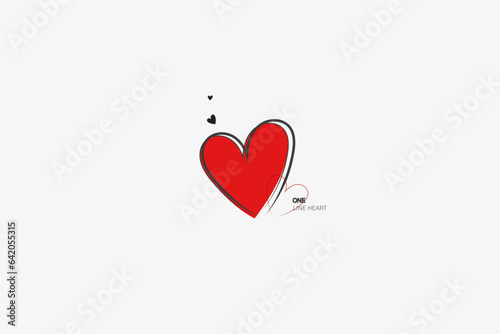 Continuous line with heart.Hand drawn vector illustration.Fine swirls and romantic symbols.Vector