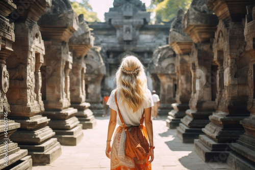 Wallpaper Mural Tourist exploring an open-air Hindu temple, immersed in its historic significance Torontodigital.ca