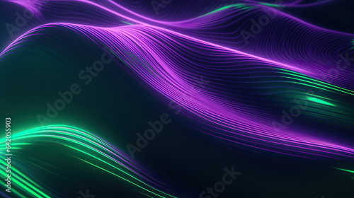 Animation of green lines over neon pattern on purple background
