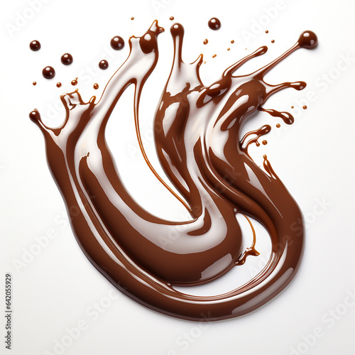 Melted chocolate dripping on white background, ai technology