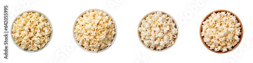 Flat lay top view of pop corn bowl on transparent background