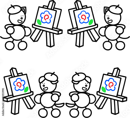 キャンバスに絵を描くわんまるとにゃんまるの線画セット　犬　猫
